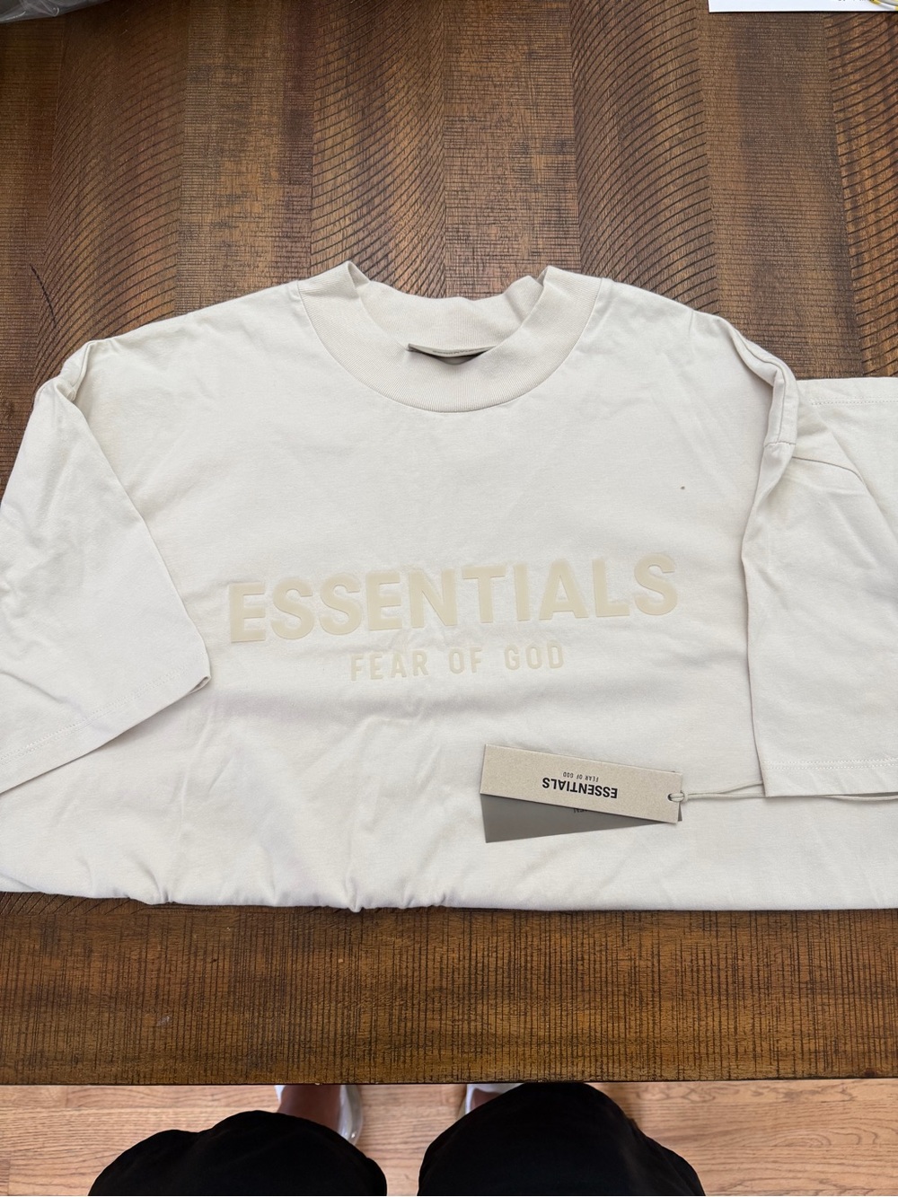 Essentials Cream Short Sleeve Tee with Embossed Logo - Men